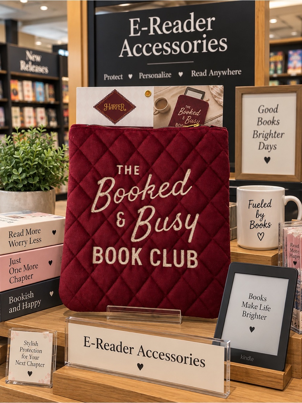 Booked & Busy Book Club Quilted E-Reader Sleeve - Burgundy